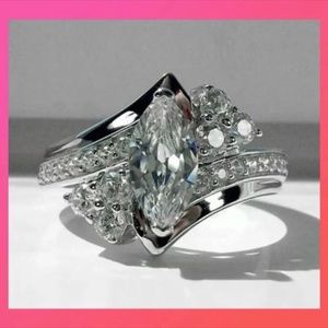 New!! Luxury 925 Silver Marquise Cut CZ Ring